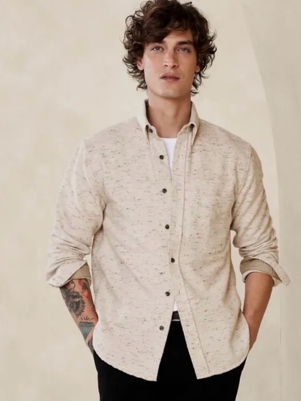 Banana Republic Speckled Cream Button-Down Shirt
